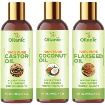 Oilanic Premium Castor Oil, Coconut Oil & Flaxseed Oil Combo pack of 3 (300 ml)