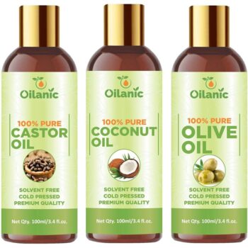 Oilanic Premium Castor Oil, Coconut Oil & Olive Oil Combo pack of 3 (300 ml)