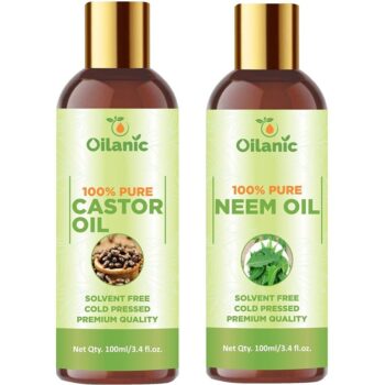 Oilanic Premium Castor Oil & Neem Oil Combo pack of 2 bottles of 100 ml(200 ml)