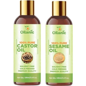 Oilanic Premium Castor Oil & Sesame Oil Combo pack of 2 bottles of 100 ml(200 ml)