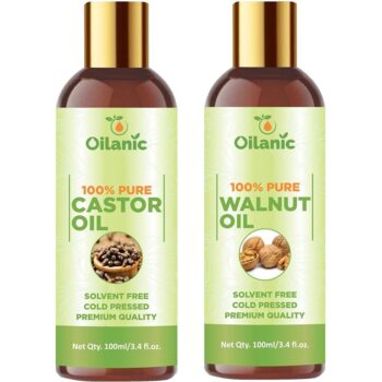 Oilanic Premium Castor Oil & Walnut Oil Combo pack of 2 bottles of 100 ml(200 ml)