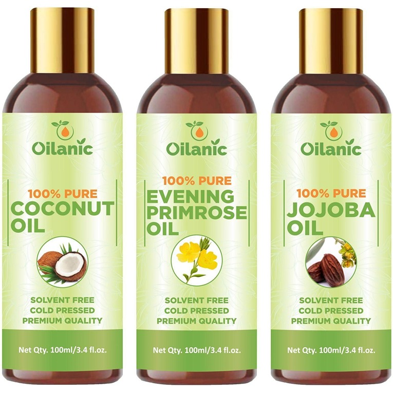 Oilanic Premium Coconut Oil, Evening Primrose Oil & Jojoba Oil pack of 3(300 ml)
