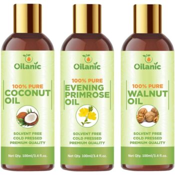 Oilanic Premium Coconut Oil, Evening Primrose Oil & Walnut Oil Combo pack of 3 (300 ml)