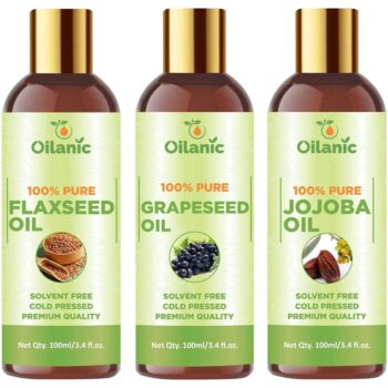 Oilanic Premium Flaxseed Oil, Grapeseed Oil & Jojoba Oil Combo pack of 3 (300 ml)
