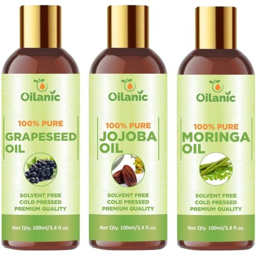 Oilanic Premium Grapeseed Oil, Jojoba Oil & Moringa Oil Combo pack of 3 (300 ml)