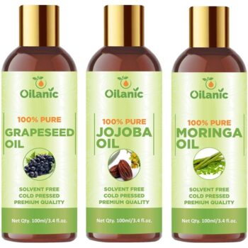 Oilanic Premium Grapeseed Oil, Jojoba Oil & Moringa Oil Combo pack of 3