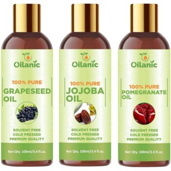 Oilanic Premium Grapeseed Oil, Jojoba Oil & Pomegranate Oil Combo pack of 3