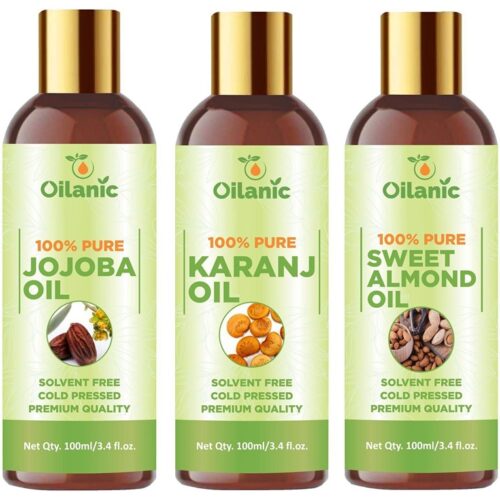 Oilanic Premium Jojoba Oil, Karanj Oil & Sweet Almond Oil Combo pack of 3 (300 ml)