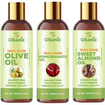 Oilanic Premium Olive Oil, Pomegranate Oil & Sweet Almond Oil pack of 3 (300 ml)
