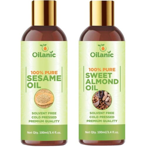 Oilanic Premium Sesame Oil & Sweet Almond Oil Combo pack of 2 bottles of 100 ml(200 ml)