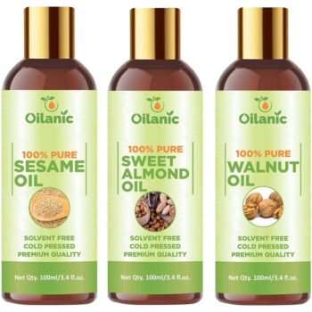 Oilanic Premium Sesame Oil, Sweet Almond Oil & Walnut Oil Combo pack of 3 (300 ml)