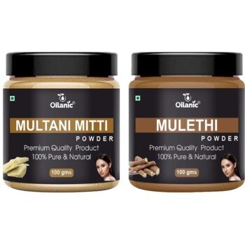 Oilanic Pure & Natural Multani Mitti & Mulethi Powder- For Skin Combo Pack of 2 Jar (200gm)