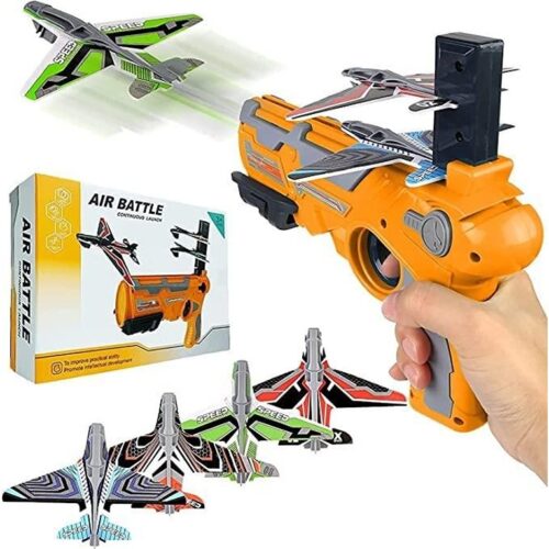One-Click Ejection Model Foam Airplane with 4 Pcs Glider Airplane Launcher Foam Plane Guns Toy for Boys