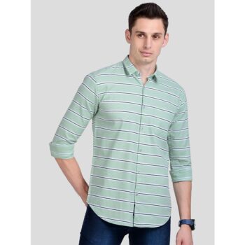 Paul Street Cotton Stripes Slim Fit Casual Shirt-Green