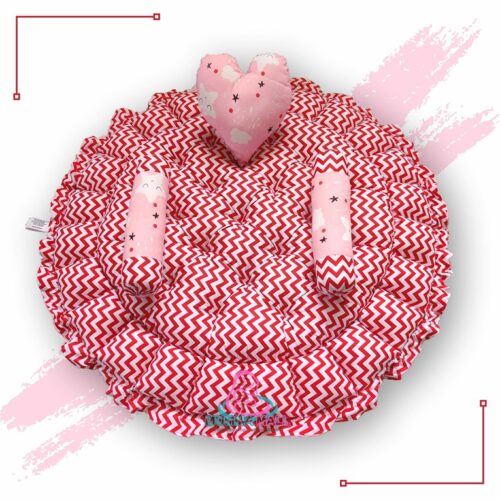 Round Baby Tub Bed With A Heart Pillow And Pair Of Bolster Pink And Red 3