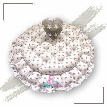 Round Baby Tub Bed With A Heart Pillow Grey And White 4