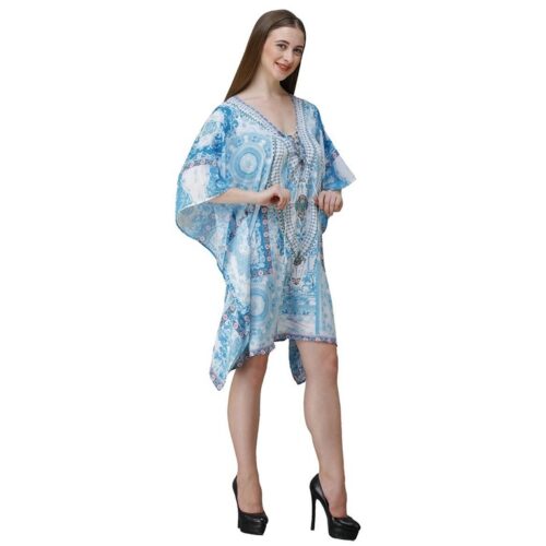 Womens Georgette Digital Print Kaftan Dress Blue 1 9
