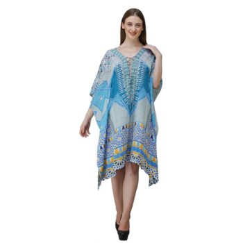 Women's Georgette Digital Print Kaftan Dress - Blue