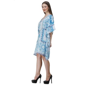 Womens Georgette Digital Print Kaftan Dress Blue 4 5