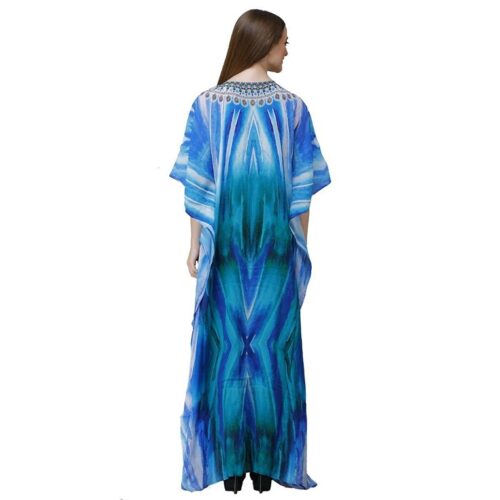 Womens Georgette Digital Print Kaftan Dress Blue 4 7