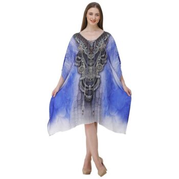 Women's Georgette Digital Print Kaftan Dress - Blue
