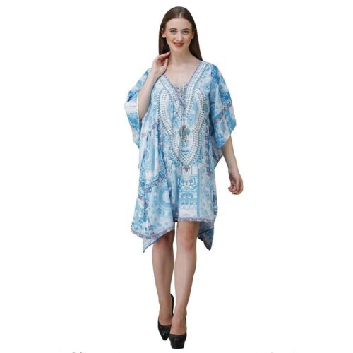 Womens Georgette Digital Print Kaftan Dress Blue 5 4