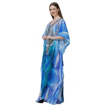 Womens Georgette Digital Print Kaftan Dress Blue 5 6