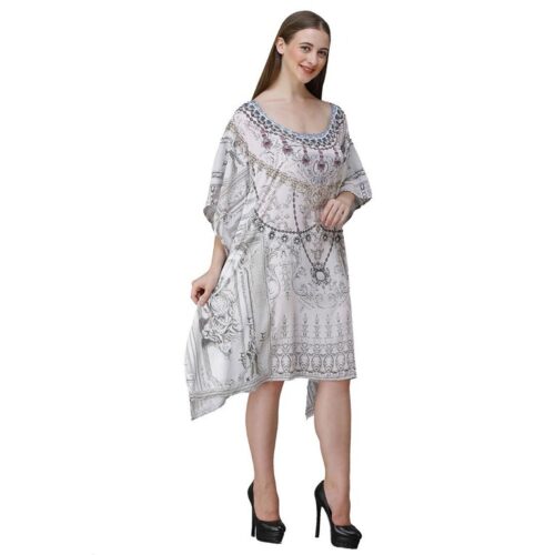 Womens Georgette Digital Print Kaftan Dress Grey 1 2