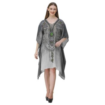 Women's Georgette Digital Print Kaftan Dress - Grey