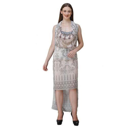 Womens Georgette Digital Print Kaftan Dress Grey 2 4