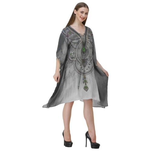 Womens Georgette Digital Print Kaftan Dress Grey 2 7