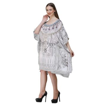 Womens Georgette Digital Print Kaftan Dress Grey 5 1