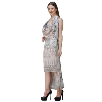 Womens Georgette Digital Print Kaftan Dress Grey 6 1