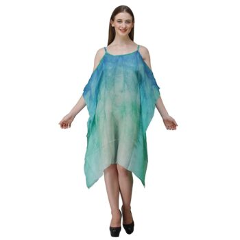 Women's Georgette Digital Print Kaftan Dress - Teal
