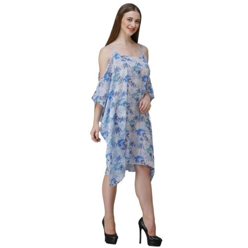 Womens Georgette Floral Print Kaftan Dress Blue 4 1