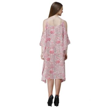 Womens Georgette Floral Print Kaftan Dress Pink 2