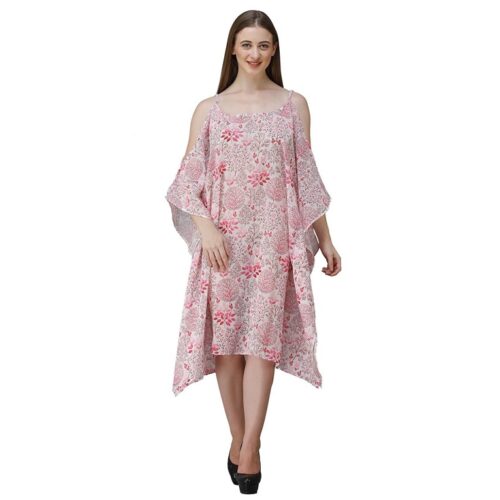 Women's Georgette Floral Print Kaftan Dress -Pink