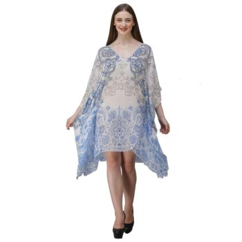 Women's Georgette Floral Print Kaftan Dress- Sky Blue