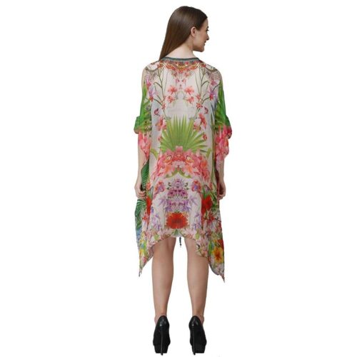 Womens Georgette Floral Print Kaftan Short Dress 5 1