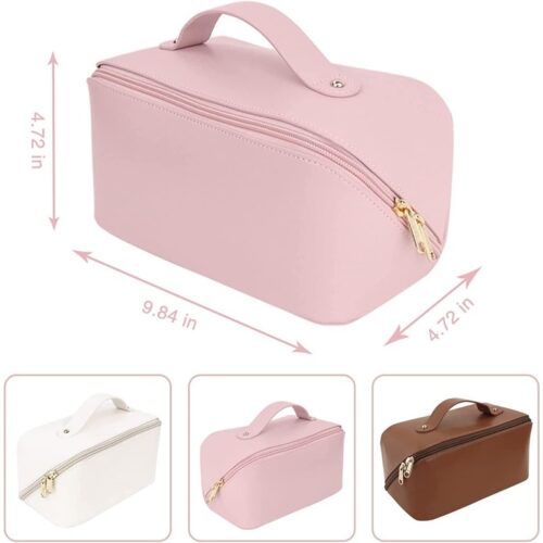 Womens Makeup Travel Bag Portable Leather Cosmetics Bag Pink 1