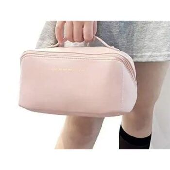 Womens Makeup Travel Bag Portable Leather Cosmetics Bag Pink 2