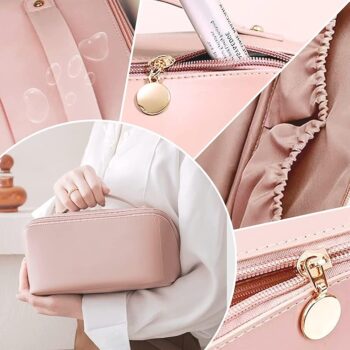 Womens Makeup Travel Bag Portable Leather Cosmetics Bag Pink 3