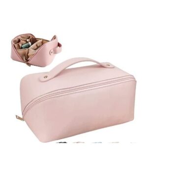 Women's Makeup Travel Bag Portable Leather Cosmetics Bag (Pink)