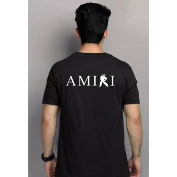 Polyester Black Short Sleeves Amiri Tshirt for Men
