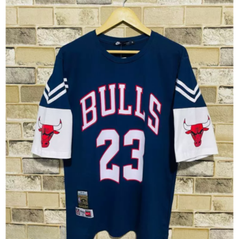 Oversized Bulls 23 Tshirt Dropshoulder Cotton Jersey - Navy Blue