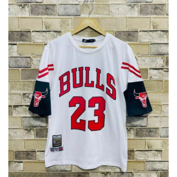 Oversized Bulls 23 Tshirt Dropshoulder Cotton Jersey - White