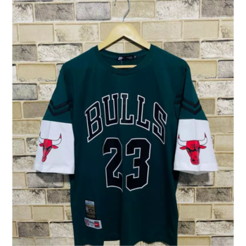 Oversized Bulls 23 Tshirt Dropshoulder Cotton Jersey - Black