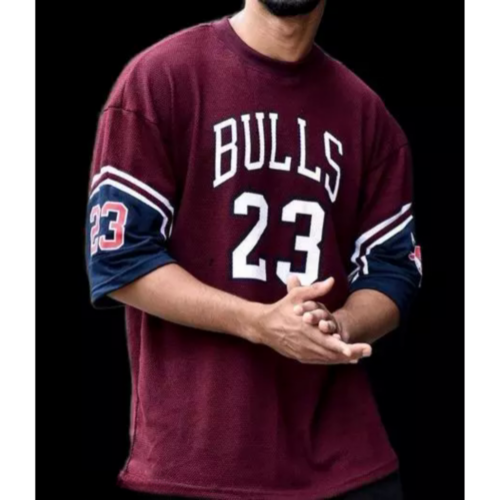 Oversized Bulls 23 Tshirt Dropshoulder Cotton Jersey - Maroon