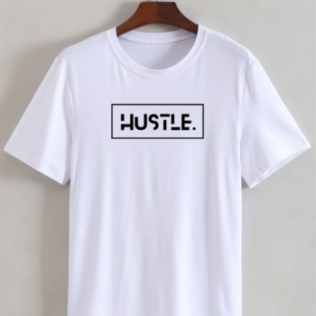Cotton Printed Hustle T-shirt for Men - White