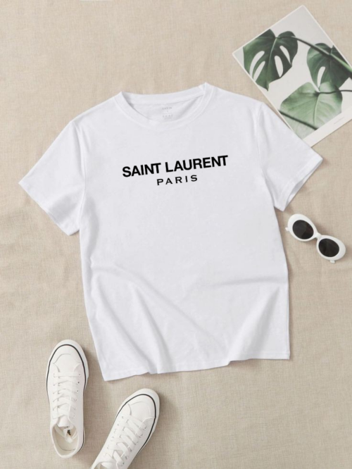 Cotton Printed Saint Laurent Tshirt for Men - White